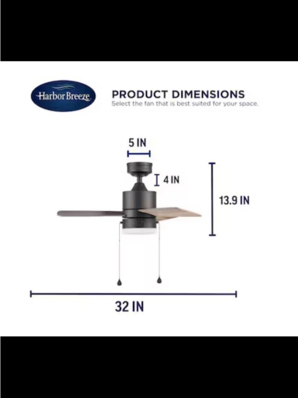 NEW IN BOX Harbor Breeze 32-in Ceiling Fan w/ LED Light - Picture 7 of 12